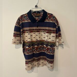 Vintage Peter Brown Patterned Polo Shirt
